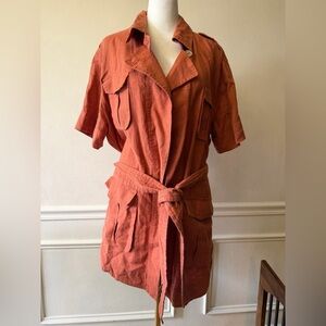 Yuvita Rust Orange Utility Linen Belted Jacket Size XL